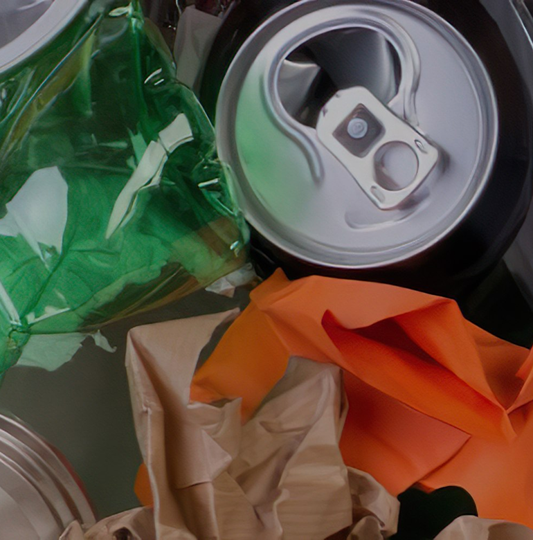 Un mezzo pesante con pala che sposta rifiuti