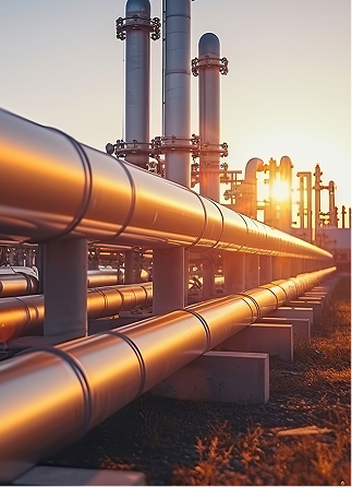 Condotte industriali per la distribuzione di gas al tramonto