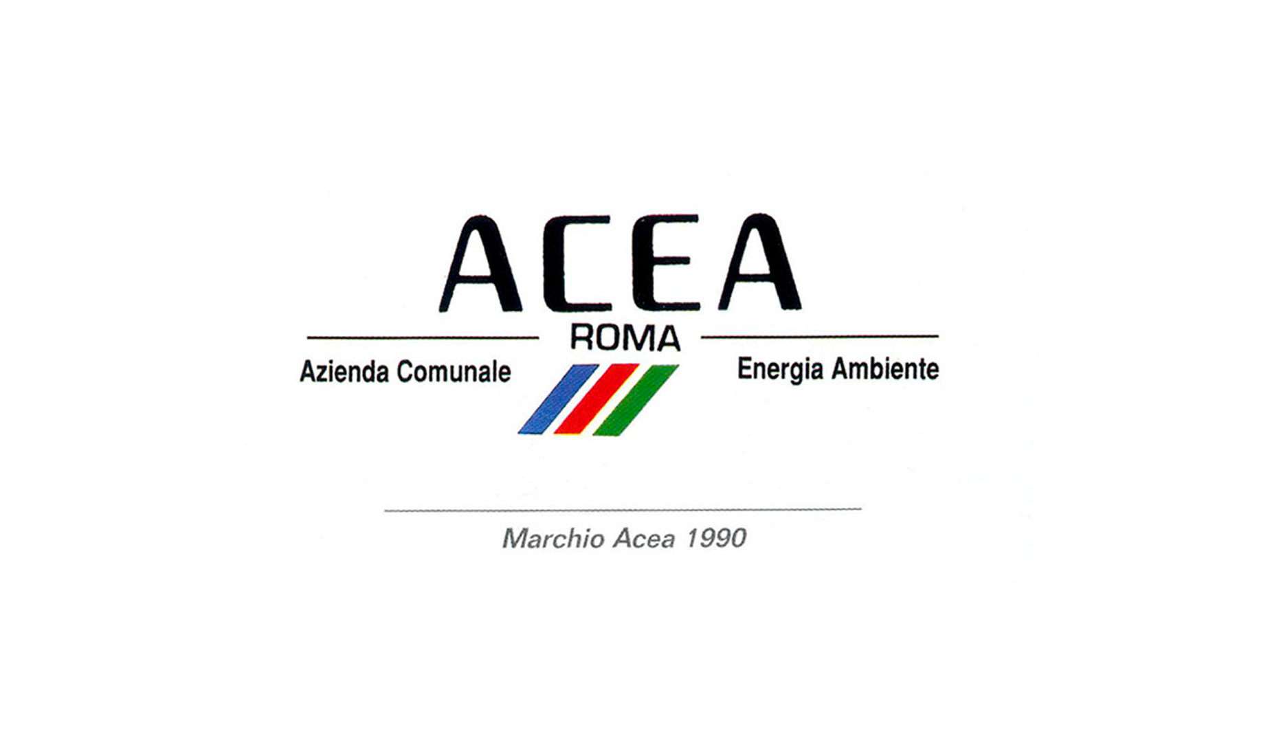 Logo ACEA anno 1990, con tre bande colorate e testo Azienda Comunale Energia Ambiente