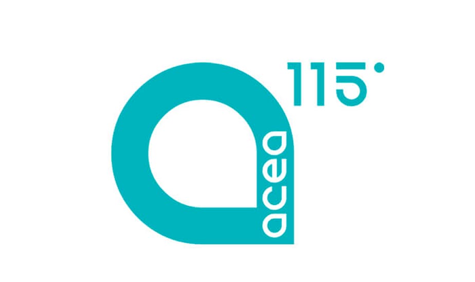 Logo celebrativo del 115° anniversario di Acea, con la “a” stilizzata in turchese e la scritta “acea” in verticale, accompagnata dal numero “115°"