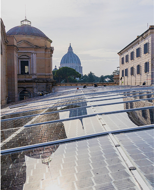 Photovoltaic panels installed on the Vatican Museums' roof