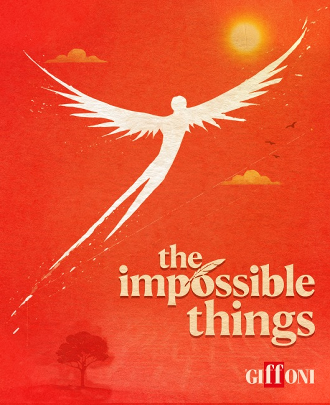 The Giffoni Film Festival logo and an illustration of a white winged figure on an orange background, with the tagline “The Impossible Things” and the dates July 17–25, 2026, 56th edition.