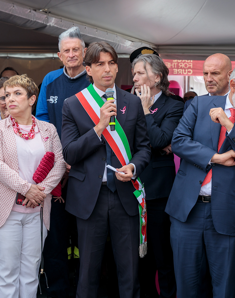 Alessandro Onorato, Rome’s Councilor for Tourism, Fashion, Major Events, and Sports, delivers a speech during the Race for the Cure event on May 10