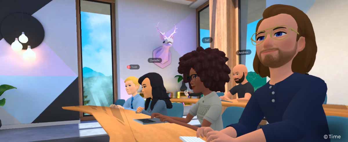 Screenshot di alcuni utenti virtuali in una riunione nel Metaverso