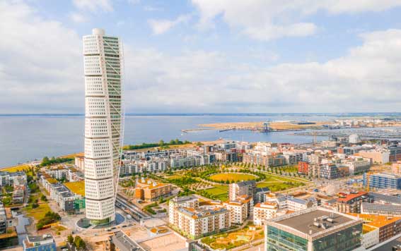 Vista dall'alto della città di Malmo