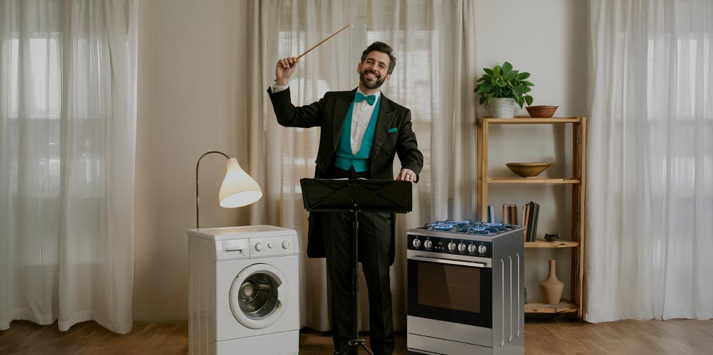 Direttore d'orchestra con elettrodomestici