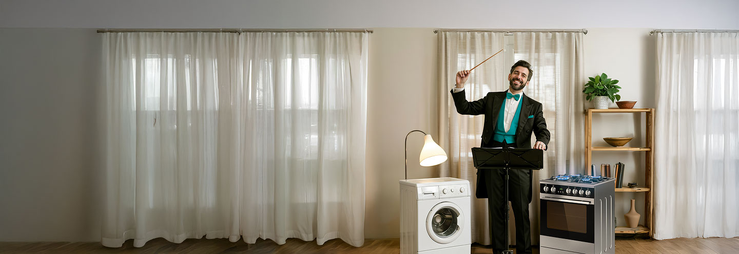 Direttore d'orchestra con elettrodomestici