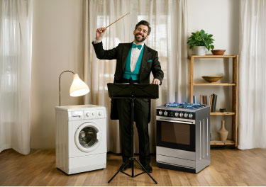 Direttore d'orchestra con elettrodomestici