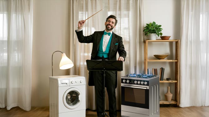 Direttore d'orchestra con elettrodomestici