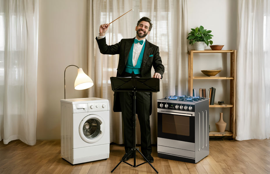 Direttore d'orchestra con elettrodomestici