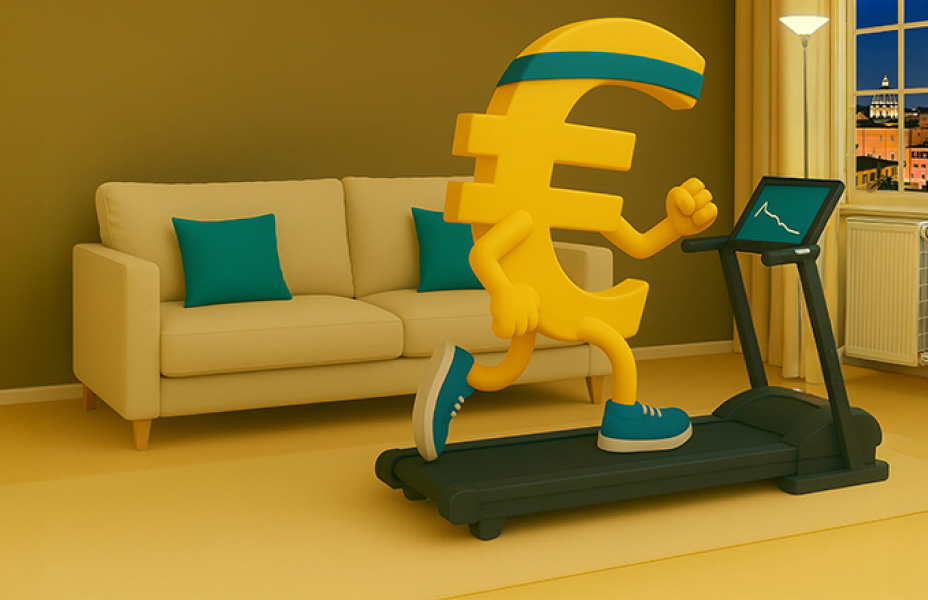 Simbolo dell'euro che corre