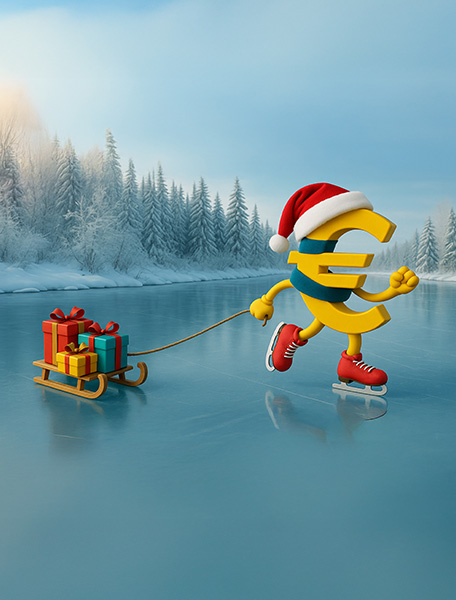 Euro in abiti natalizi pattina sul ghiaccio