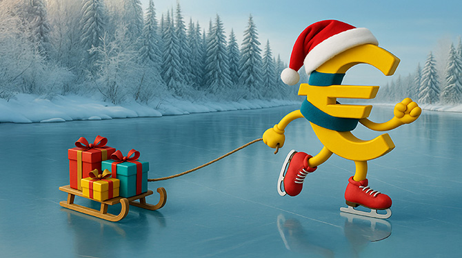 Euro in abiti natalizi pattina sul ghiaccio