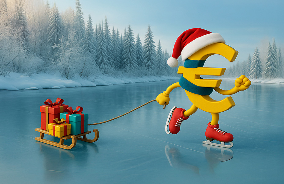 Euro in abiti natalizi pattina sul ghiaccio